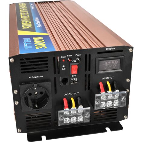 Inversor 12VDC 220V Onda Pura 3000W con pantalla LED y con carga de bateria