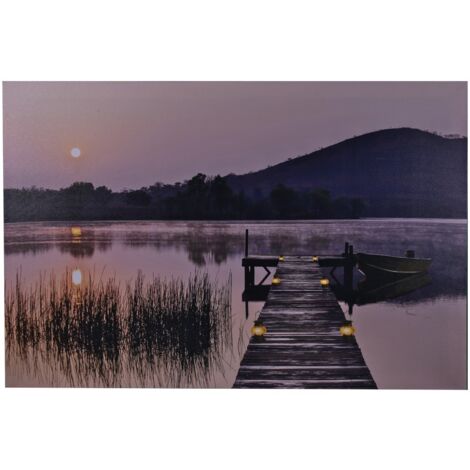 Jandei - Cuadro con 7 Led Anochecer en embarcadero 60 x 40, 2 pilas AA Cuadros LED