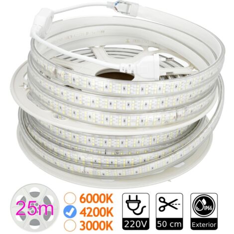 Tira led triple 4200K 276 led metro 220V exterior bobina 25m