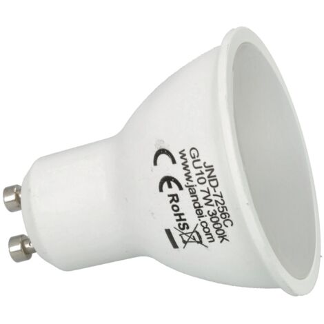 Jandei - 10x Bombilla led GU10 de 7W equivalente a 50W, 120º de apertura, en Blanco cálido de 50x50mm marco blanco