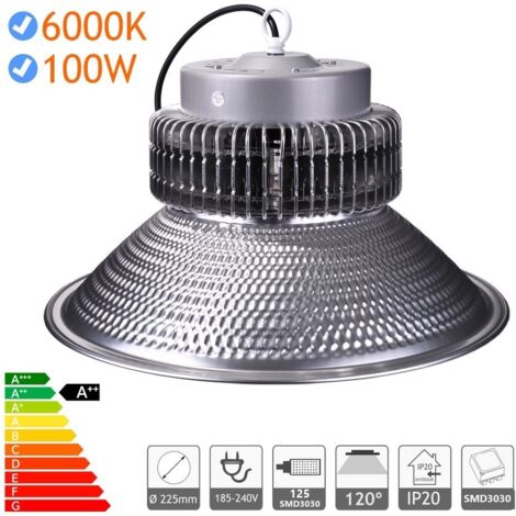 Jandei Pack 6 Campana LED suspendida 100W 10500 lúmenes (=300W) luz blanca 6000K Interior IP20 para taller, almacén