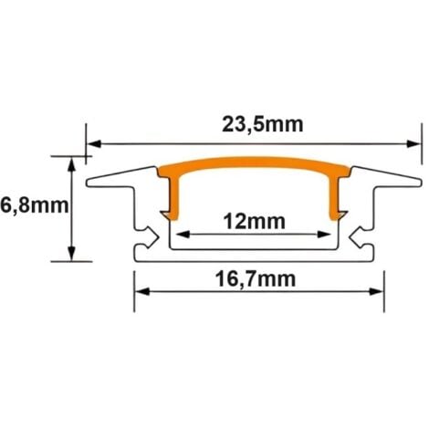 Perfil de aluminio empotrar 23,3*9,7mm con tapa