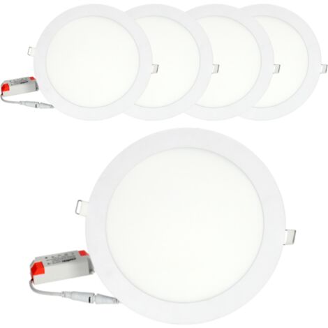 Jandei - 5x Downlight LED 18W Redondo Plano De Empotrar Luz Blanca Fría 6000K, Aluminio Aro Blanco Mate, Para Hueco De 200-205mm Blanco