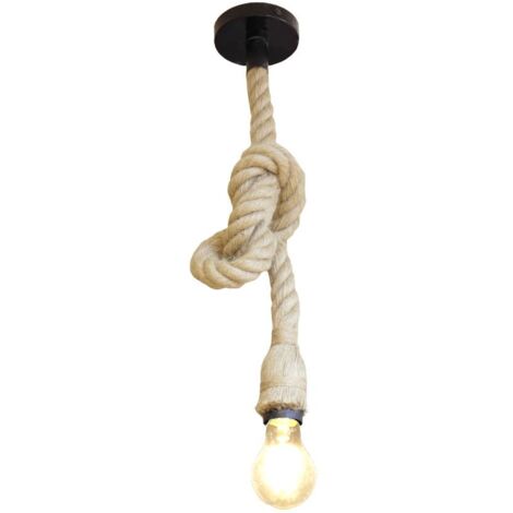 Jandei - Lampara colgante cuerda vintage 1 brazo E27, estilo rustico, fácil instalación