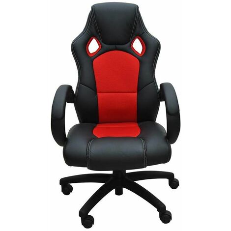 GAMER - Fauteuil Gaming Tissu Noir et Rouge