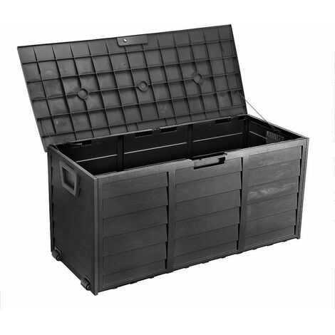 Bc-elec - PLAS-BOX Boîte de rangement de jardin Noir imitation bois 112x49x54cm, Caisse de rangement, coffre de jardin
