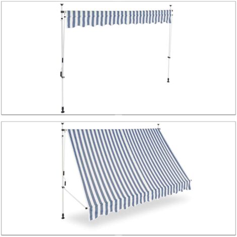 Bc-elec - HHYVA3012-Bluewhite Auvent rétractable manuel store banne marquise pour patio & terrasse 300x120cm blanc et bleu