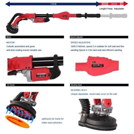 Varan Motors - XM-1010 Rabot Ponceuse Fraise à béton téléscopique 1010W 1700-3500t/min