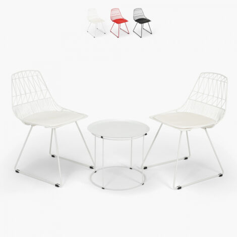 Table + 2 chaises de jardin intérieur et extérieur design moderne Etzy - Blanc (1/5)