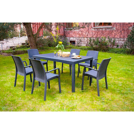 Table de jardin extérieure 150x90cm – Rotin polypropylène résistant aux intempéries – Pour 4-6 convives – Design élégant noir