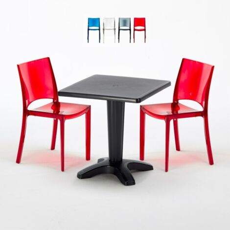 Table et 2 chaises colorées polycarbonate extérieurs Grand Soleil Caffè (1/5)