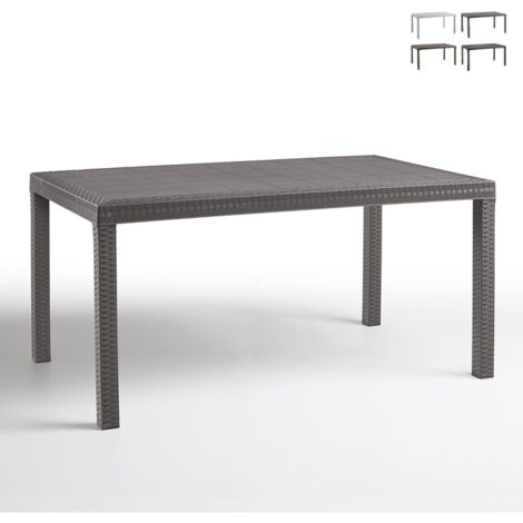 Table de jardin extérieure 150x90cm en polypropylène tressé – Résistante aux intempéries – Pour 4-6 convives – Design élégant gris tourterelle