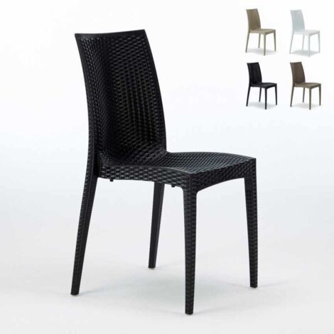 Grand Soleil – Chaise de jardin empilable en polyrotin noir – Dimensions 49x53,5x89 cm – Résistante aux intempéries et aux UV – Certifiée usage professionnel