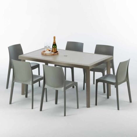 Grand Soleil – Ensemble table et 6 chaises en polyrotin – Résistant aux intempéries – Dimensions 150x90 cm – Design Made in Italy