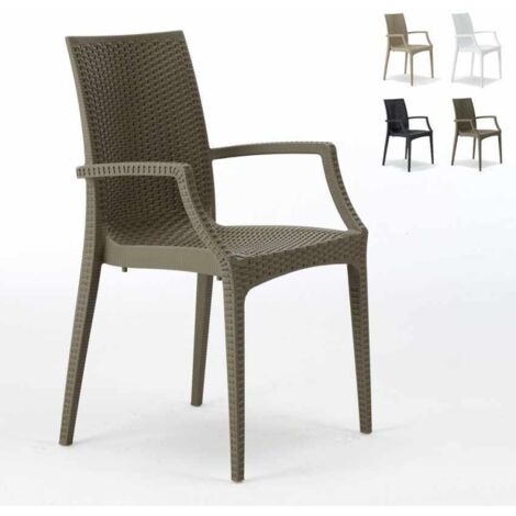 Grand Soleil – Fauteuil de jardin empilable en polyrotin – Accoudoirs – Résistant aux UV et intempéries – Dimensions 57x53,5x89cm – Pour bars et restaurants