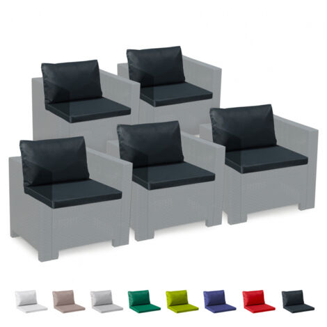 Grand Soleil – Ensemble de 5 coussins de rechange imperméables pour salon de jardin en rotin – Résistants aux UV – Déhoussables – Dimensions 36x57x12 cm et 49x57x5 cm