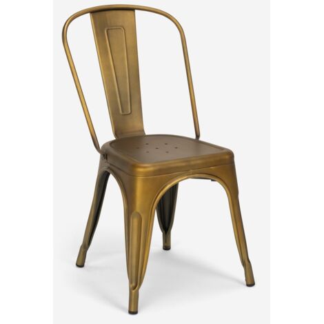 chaise de cuisine design industriel vintage en métal shabby chic style steel old - Gold (1/5)
