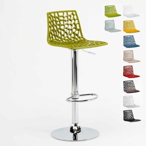 Grand Soleil – Tabouret de bar vert en PVC avec base chrome poli – Hauteur d'assise réglable 57,5-79 cm – Design moderne pour cafés et cuisines