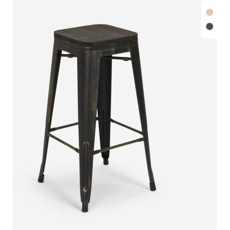 tabouret de bar et cuisine design métal bois style industriel style brush up - Wenge (1/5)