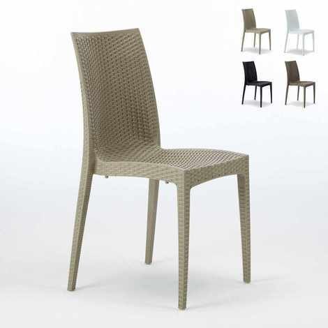 Grand Soleil – Chaise bistrot empilable en polyrotin – Dimensions 49x53,5x89 cm – Résistante aux intempéries et rayons UV – Confort ergonomique