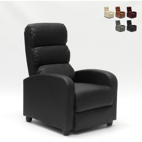 Le Roi Du Relax – Fauteuil relax inclinable similicuir noir – Rembourrage en polyuréthane – Inclinaison manuelle – Design moderne 69x91x102 cm