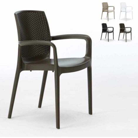 Grand Soleil – Fauteuil de jardin empilable en résine poly-rotin – Dimensions 55x59x84 cm – Poids 3,8 kg – Design élégant pour cafés et hôtels