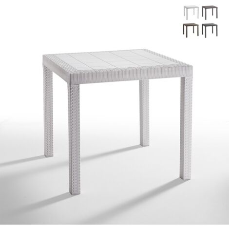 Idroweb – Table de jardin carrée 80x80cm – Polypropylène rotin – Résistante aux intempéries et UV – Pour 2-4 personnes – Design moderne blanc (1/8)