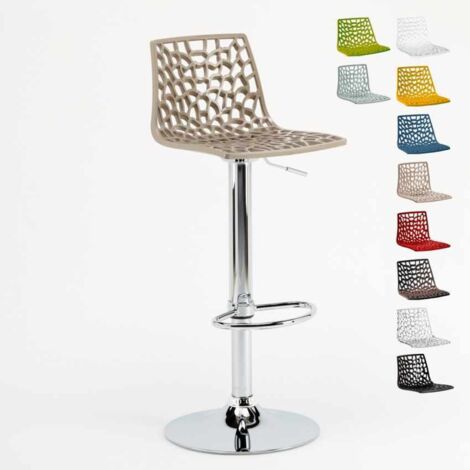 Grand Soleil – Tabouret de bar en PVC et chrome – Hauteur d'assise réglable 57,5-79 cm – Design moderne pour cafés et bars – Couleur beige juta