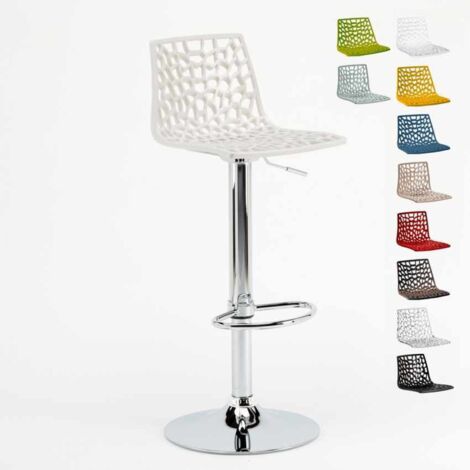 Grand Soleil – Tabouret de bar réglable en hauteur – PVC et chrome – Hauteur d'assise 57,5 à 79 cm – Design moderne pour cafés et cuisines – Blanc