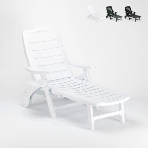 Grand Soleil – Transat pliant en plastique 73x146x105cm – Structure en polypropylène rigide – Dossier réglable 5 positions – Résistant aux UV et intempéries