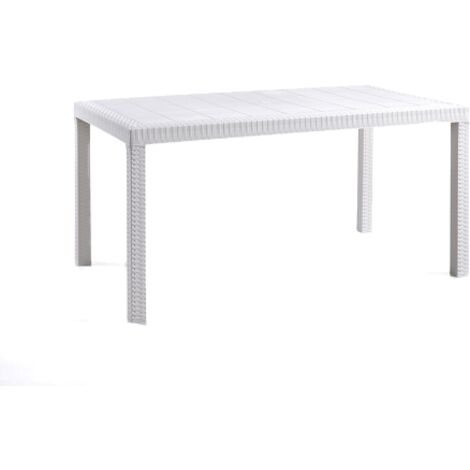 Table de jardin extérieure 150x90cm – Rotin polypropylène résistant aux UV – Pour 4-6 convives – Facile à nettoyer – Blanc