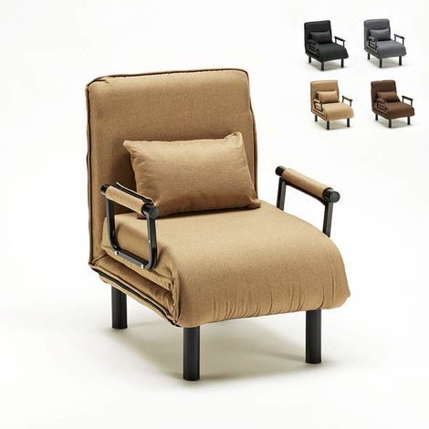 Le Roi Du Relax – Fauteuil convertible 1 place en tissu beige – Mécanisme d'ouverture à rabat – Structure métallique robuste – Dimensions 68x63x82 cm