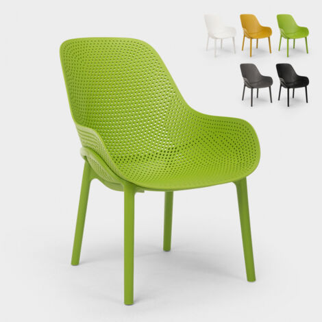 Ahd Amazing Home Design – Chaise de jardin moderne en polypropylène – Dossier perforé – Hauteur d'assise 37 cm – Résistante aux intempéries – Vert foncé (1/5)