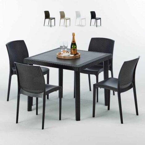 Table Carrée Noire 90x90cm Avec 4 Chaises Colorées Grand Soleil Set Extérieur Bar Café Boheme PASSION - Noir (1/5)