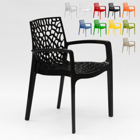 Grand Soleil – Fauteuil de jardin en polypropylène noir – Accoudoirs ergonomiques – Structure empilable – Dimensions 56,5x55x81cm – Conformité EN 15373
