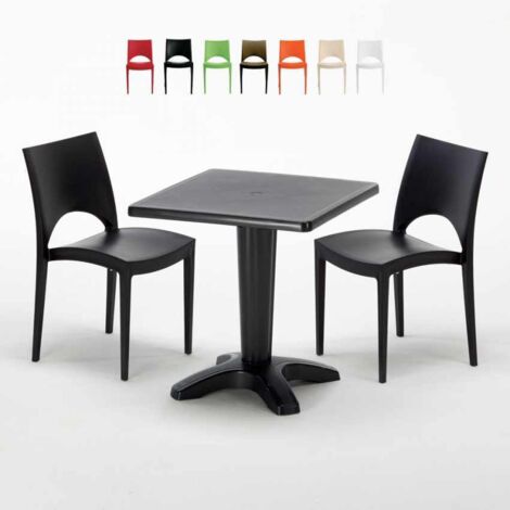 Grand Soleil – Ensemble table carrée noire 70x70cm avec 2 chaises Paris – Matériau Greenpol anti-UV – Certifié usage public – Design Made in Italy (1/5)