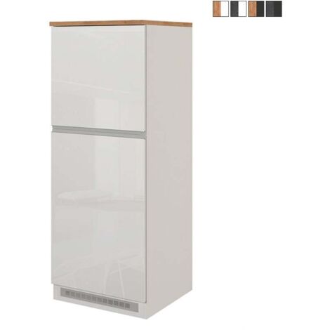 Armoire cache-frigo encastrable 2 portes rangement cuisine 60x60x164,5h Halser - Blanc - Chêne (1/5)