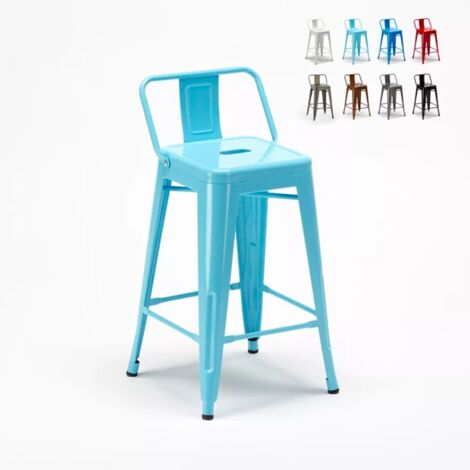 Tabouret de bar cuisine industriel en acier avec dossier h61cm Steel Top - Turquoise (1/5)
