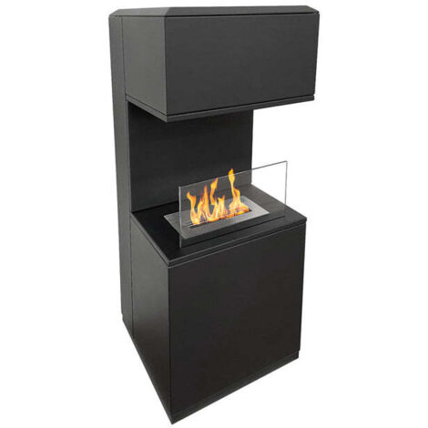 Divina Fire – Cheminée bioéthanol au sol en acier noir – Dimensions L38xP38xH100 cm – Brûleur inox 1,2 L – Puissance 3,2 kW – Surface chauffée 30 m²