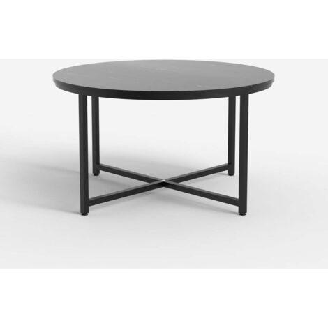 Table basse salon rond 80cm avec plateau effet marbre Granato - Noir