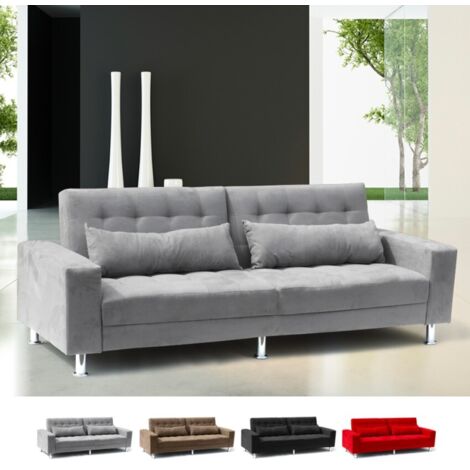 Canapé convertible 2-3 places clic-clac inclinable avec coussins Quarzo - Gris
