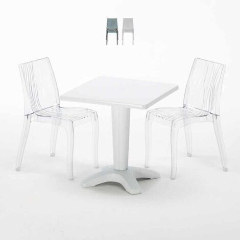 Table Carrée Blanche 70x70cm Avec 2 Chaises Colorées Grand Soleil Set Bar Café Dune Terrace - Transparent