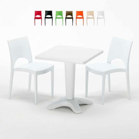 Table Carrée Blanche 70x70cm Avec 2 Chaises Colorées Grand Soleil Set Bar Café Paris Patio - Blanc