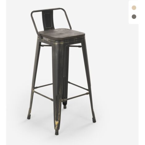 tabouret design industriel métal bois vintage style brush top 78 cm - Wenge (1/5)