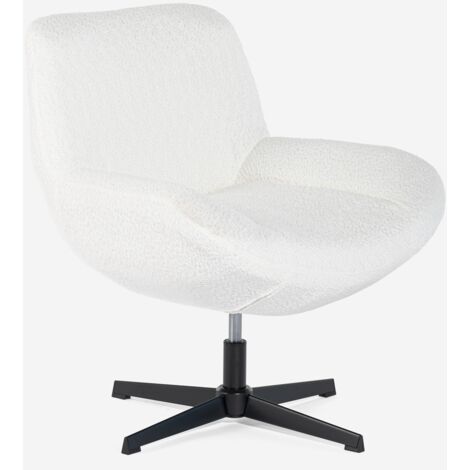 Fauteuil pivotant élégant en tissu bouclé pour salon bureau Lehm - Blanc (1/5)