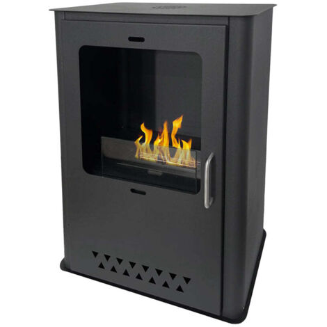 Divina Fire – Poêle bioéthanol cheminée au sol – Acier inoxydable – 3,2 kW – Surface chauffée jusqu'à 25 m² – Dimensions L50xP30xH68 cm