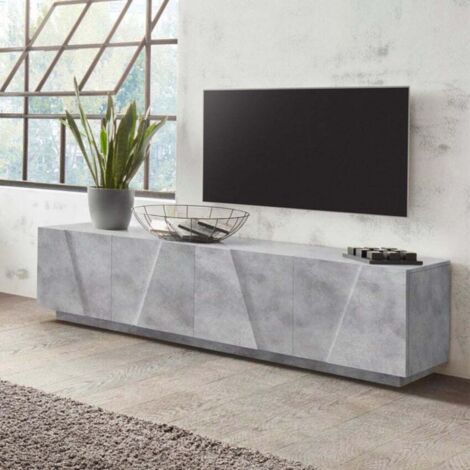 Meuble TV moderne 4 portes – Dimensions 162,5 x 44 x 43 cm – Bois FSC béton – Charnières métalliques – Design italien (1/5)