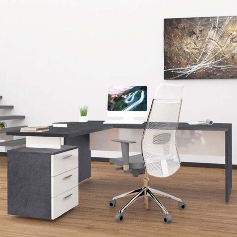 Bureau d'angle moderne 180x160 avec commode 3 tiroirs New Selina Report (1/5)