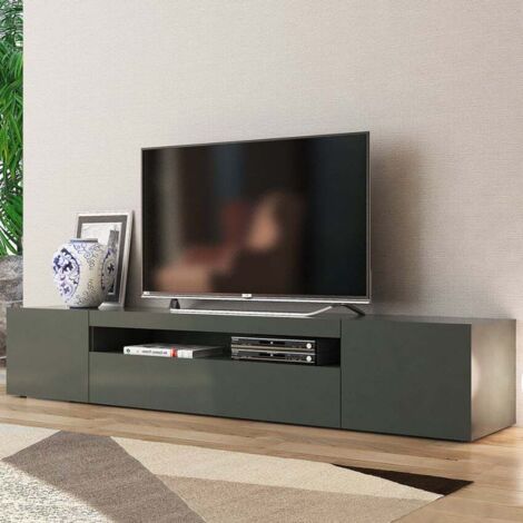 Meuble TV 200 cm anthracite – 3 compartiments de rangement – Bois mélaminé certifié FSC – Design moderne Made in Italy