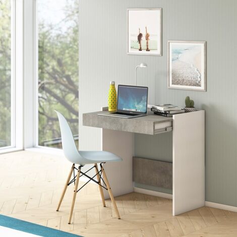 Bureau à domicile au sol, dessus en béton blanc (1/5)